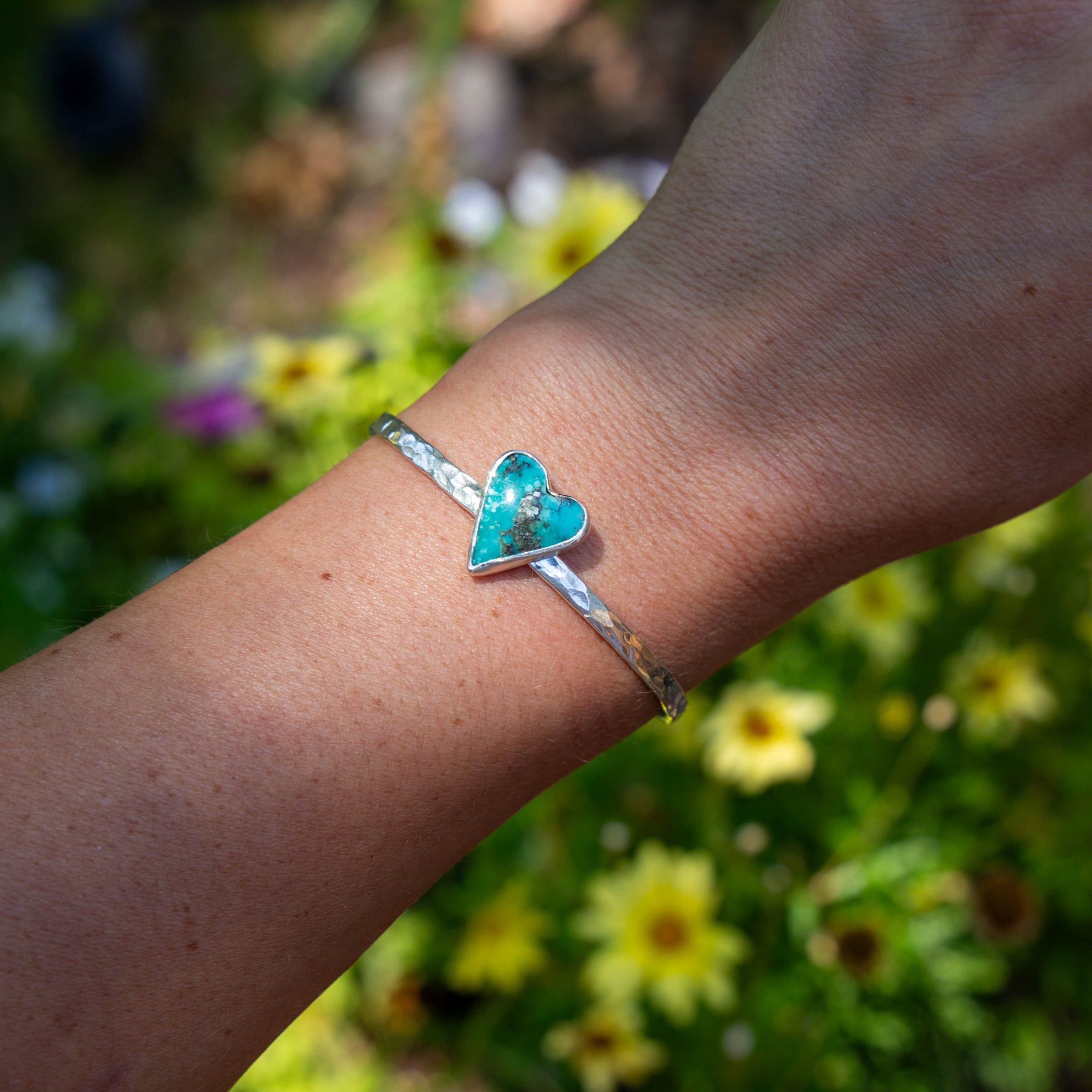 Campitos Turquoise Heart Sterling Silver Cuff #2