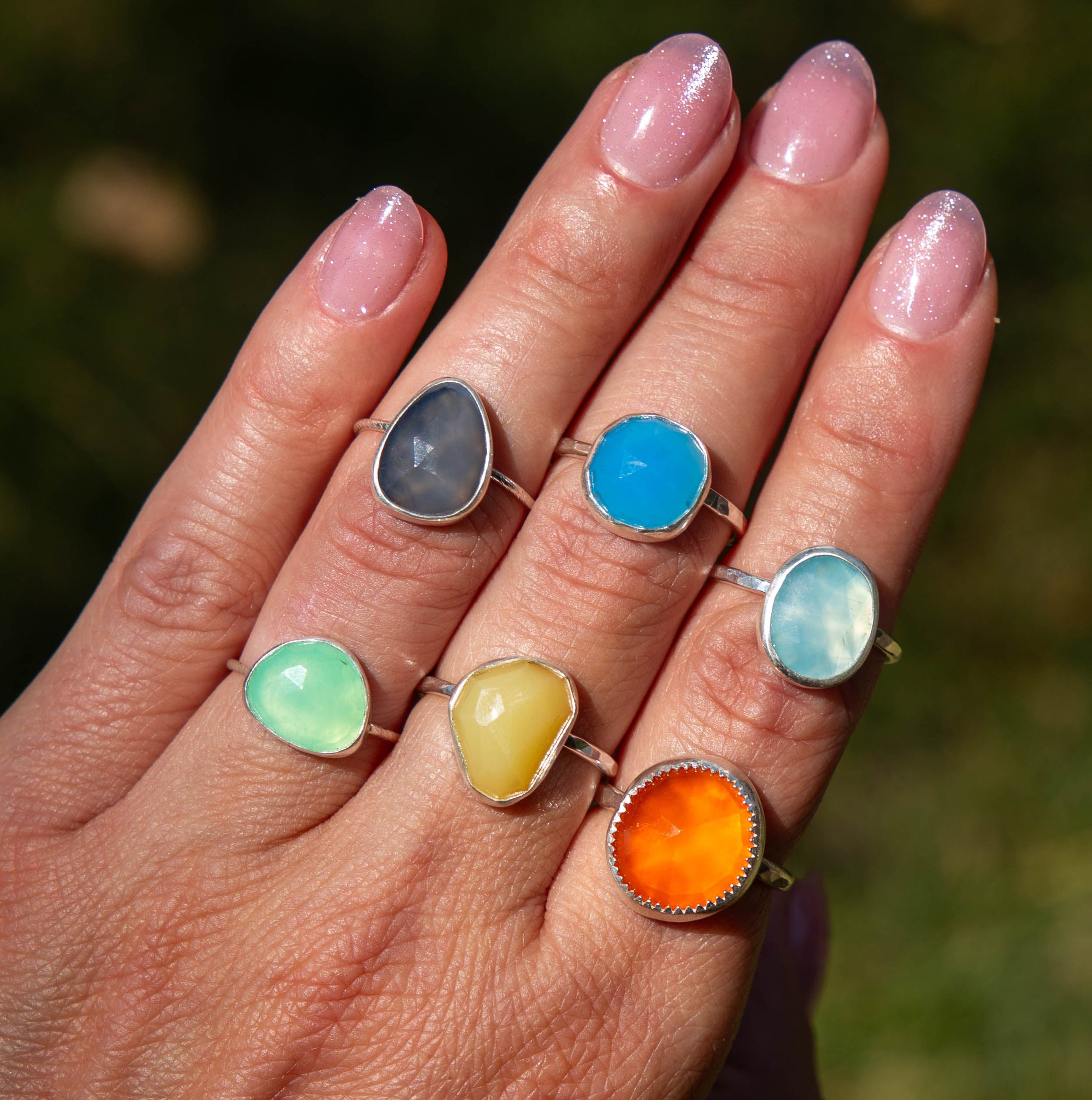 6 Chalcedony Sterling Silver Stacker Ring (Size 6)