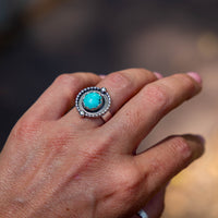 8 Turquoise Sterling Silver Circle Mini Statement Ring (Size 8)