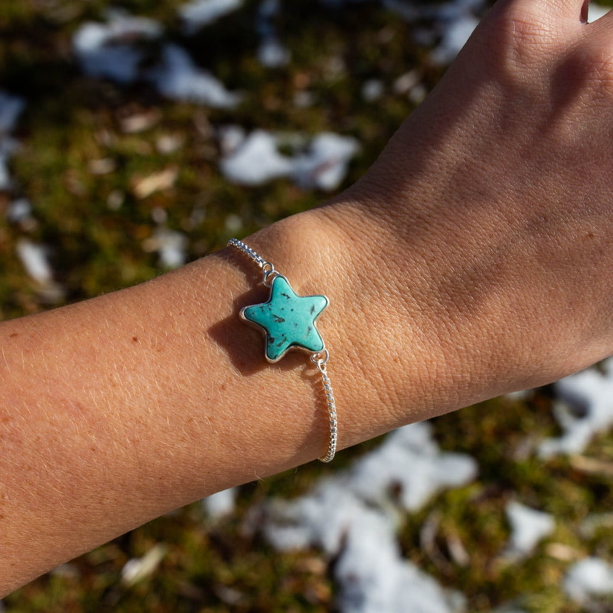Campitos Turquoise Star Sterling Silver Slider Adjustable Bracelet - 8.5"