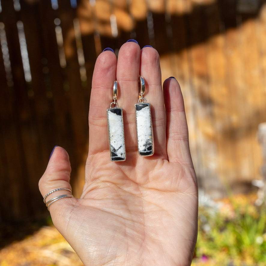 White Buffalo Turquoise Sterling Silver Mini-Hoop Earrings