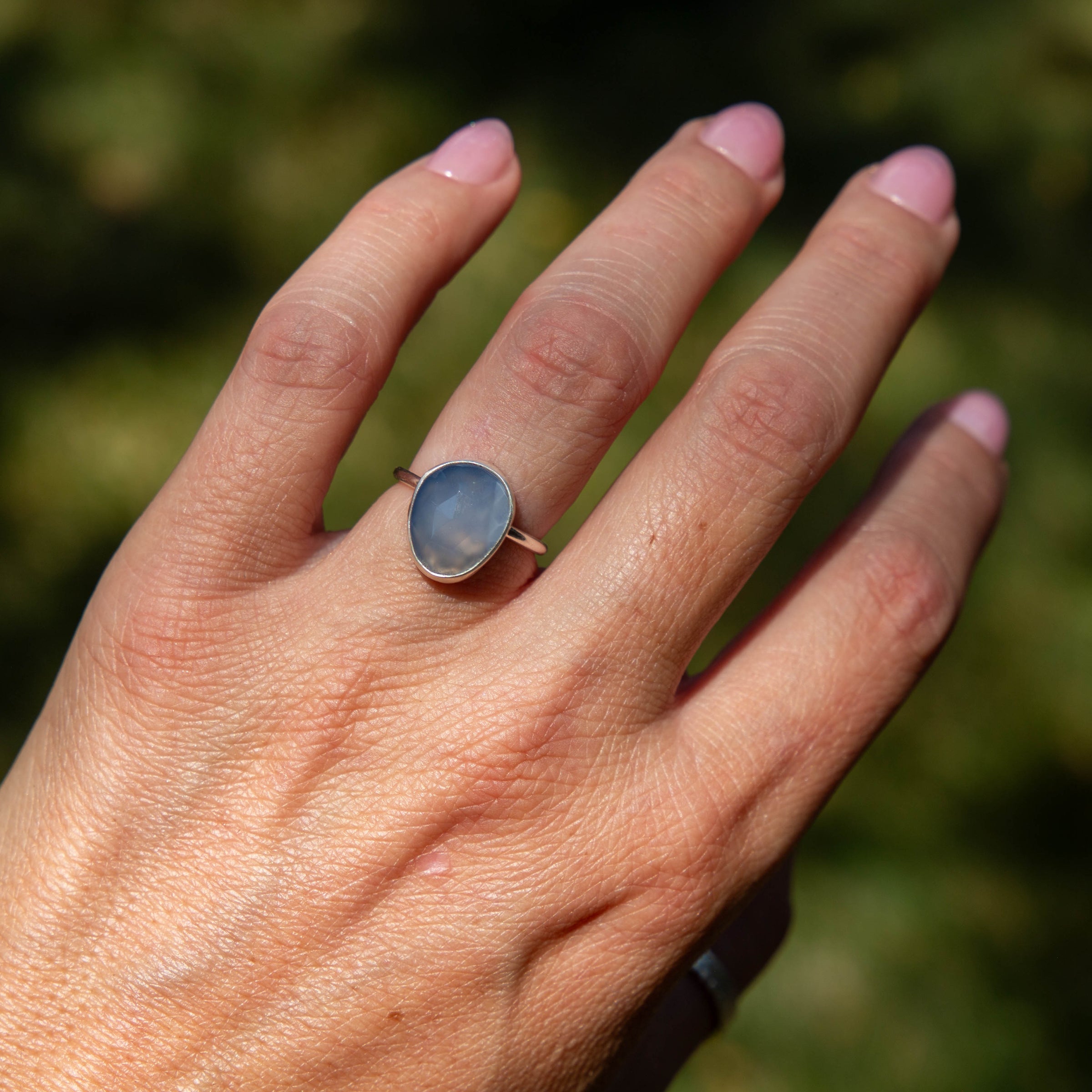 5 Chalcedony Sterling Silver Stacker Ring (Size 5)
