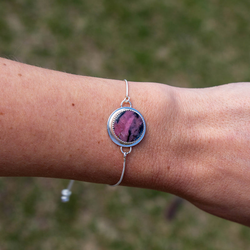 Rhodonite Sterling Silver Slider Bracelet - 8.5"