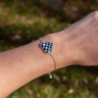 Checkered Black Onyx & Mother of Pearl Sterling Silver Slider Adjustable Bracelet - 8.5"