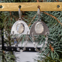 Moonstone Coin Chain Sterling Silver Dangle Earrings