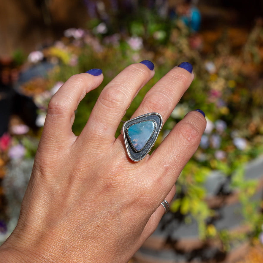 6.5 Opal Doublet Sterling Silver Statement Ring (Size 6.5)