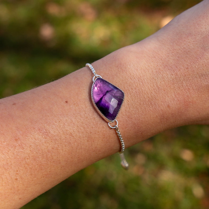 Amethyst Sterling Silver Slider Adjustable Bracelet - 8.5"