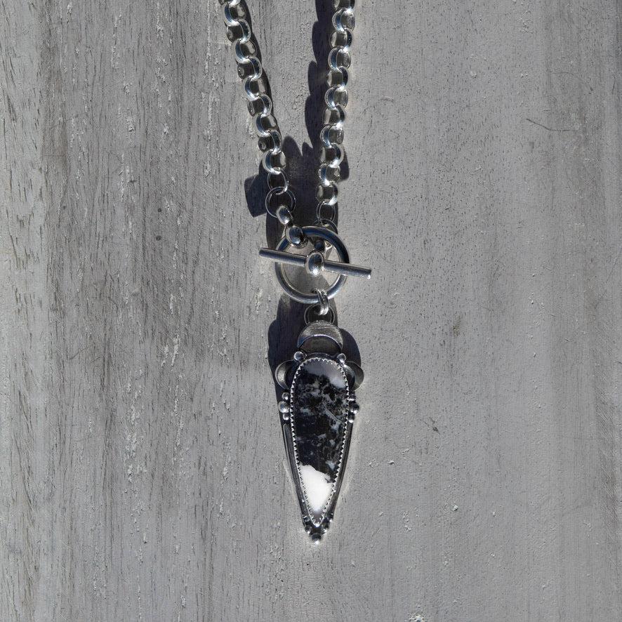 20" White Buffalo Turquoise Sterling Silver Chunky Chain Front Toggle Necklace