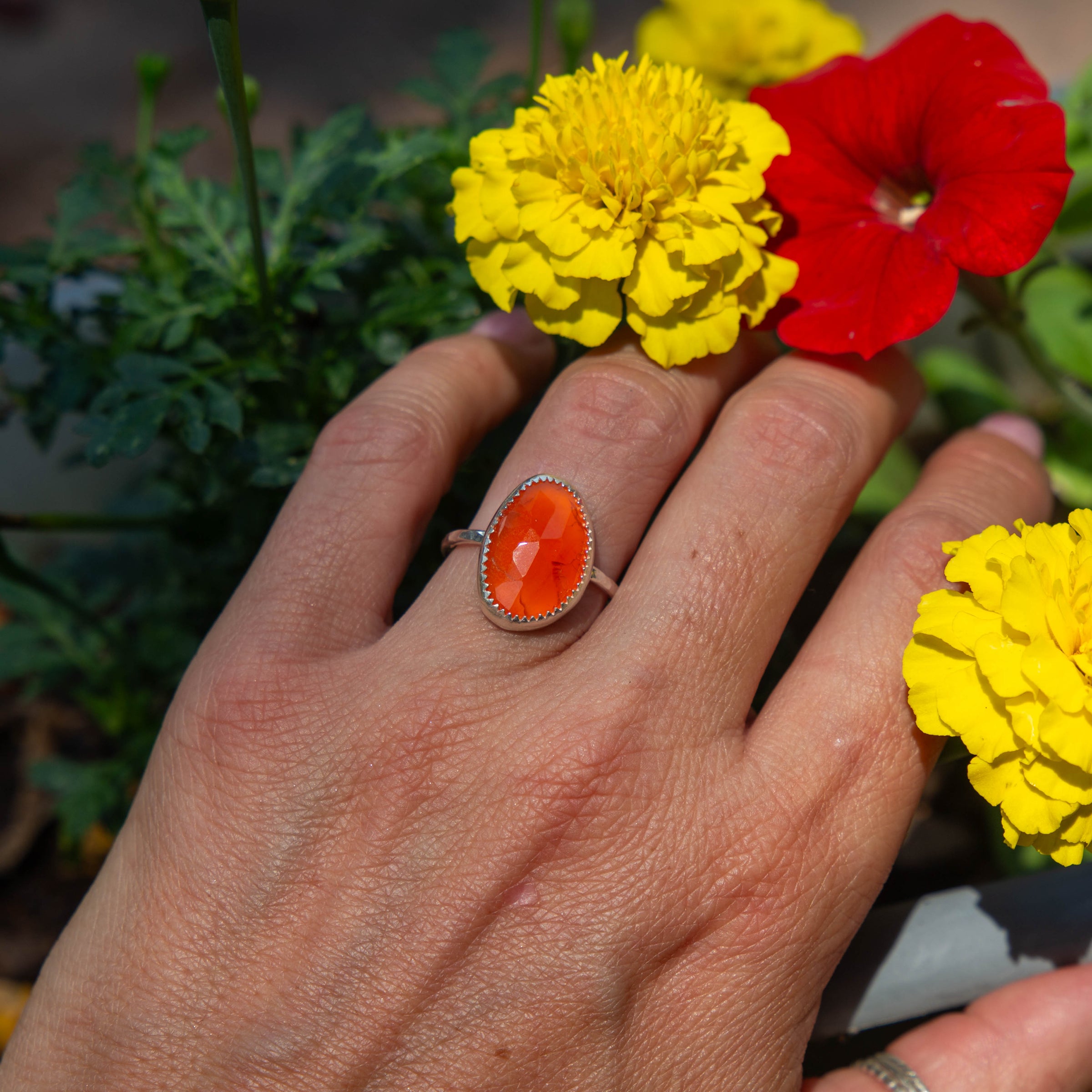 7 Carnelian Sterling Silver Stacker Ring (Size 7)