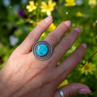 7 Kingman Nugget Top Turquoise Sterling Silver Statement Ring #2 (Size 7)