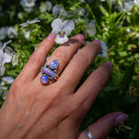 7 Triple Purple Sterling Opal Sterling Silver Statement Ring (Size 7)