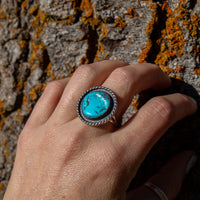 7 Kingman Nugget Top Turquoise Sterling Silver Statement Ring (Size 7)