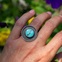 9 Carico Lake Turquoise Sterling Silver Statement Ring (Size 9)