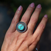 9 Carico Lake Turquoise Sterling Silver Statement Ring (Size 9)
