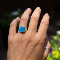 7.5 Electric Blue Chalcedony Sterling Silver Stacker Ring (Size 7.5)