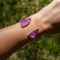 Pink Cobalto Calcite Double Stone Sterling Silver Open Cuff