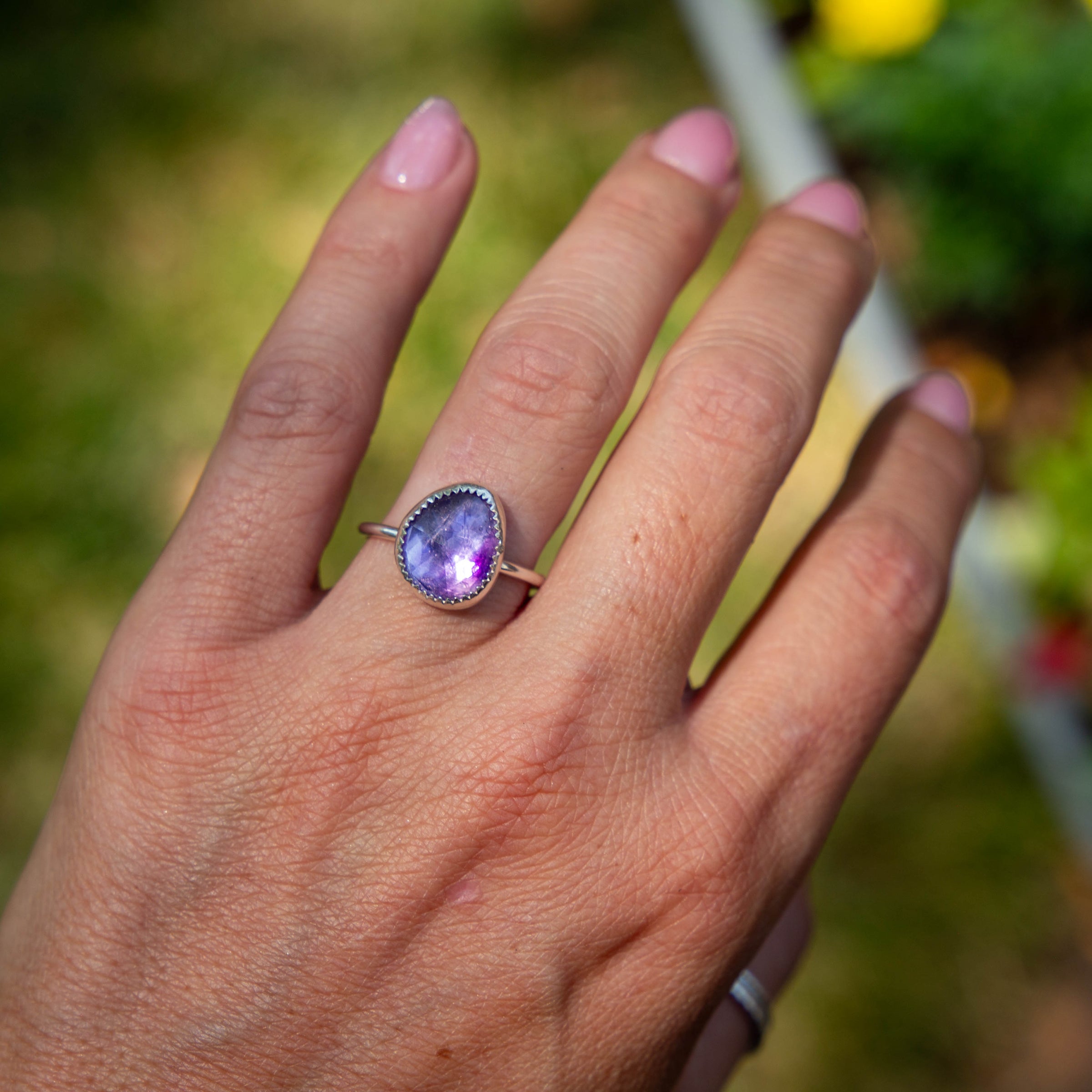 8 Purple Amethyst Sterling Silver Stacker Ring (Size 8)