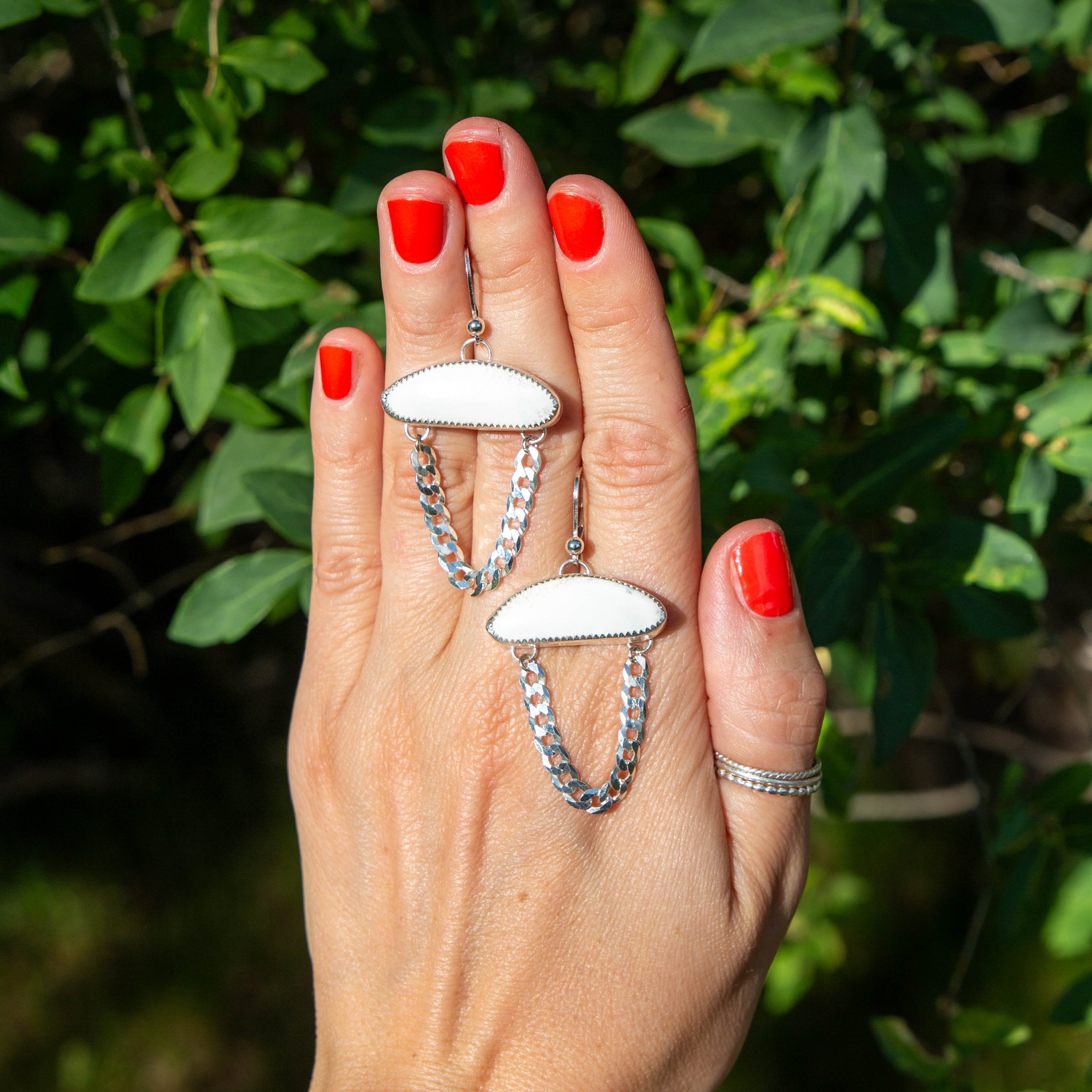 White Buffalo Sterling Silver Chain Statement Earrings
