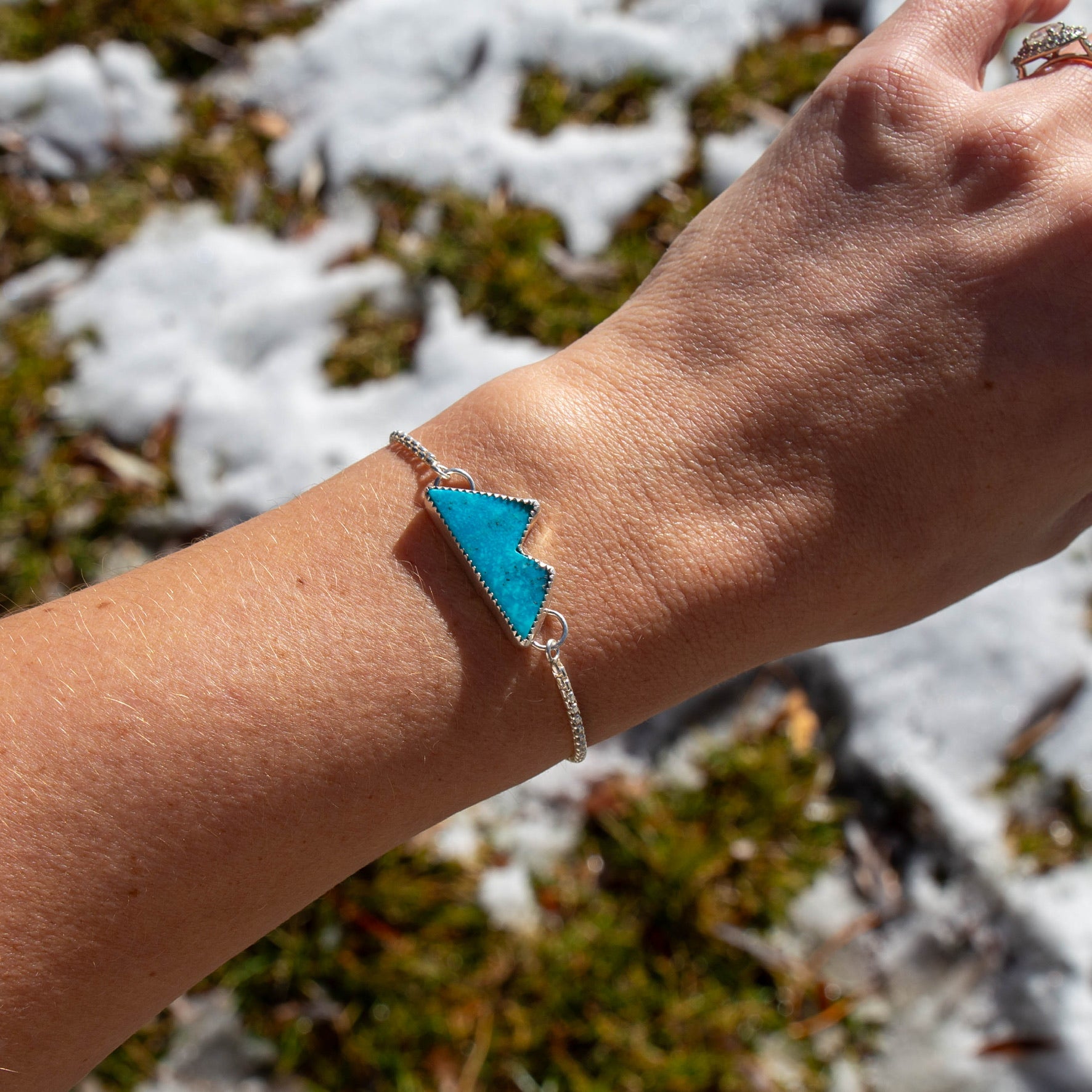 Campitos Turquoise Mountain Large Sterling Silver Slider Adjustable Bracelet - 8.5"