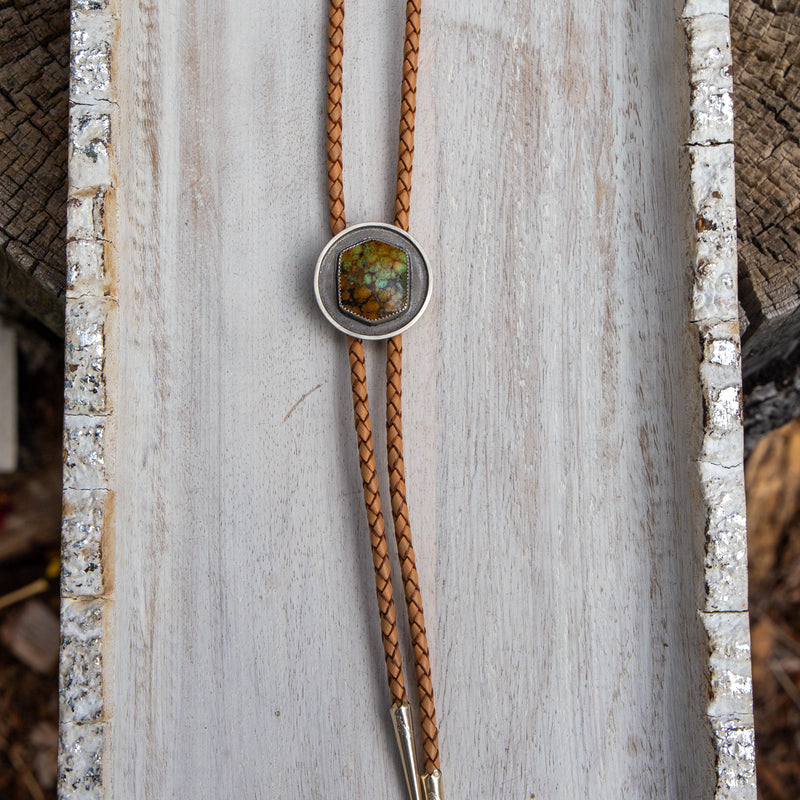 42" Hubei Turquoise Sterling Silver Shadowbox Circle Bolo