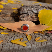 7 Carnelian Circle Art Deco Sterling Silver Ring (Size 7)