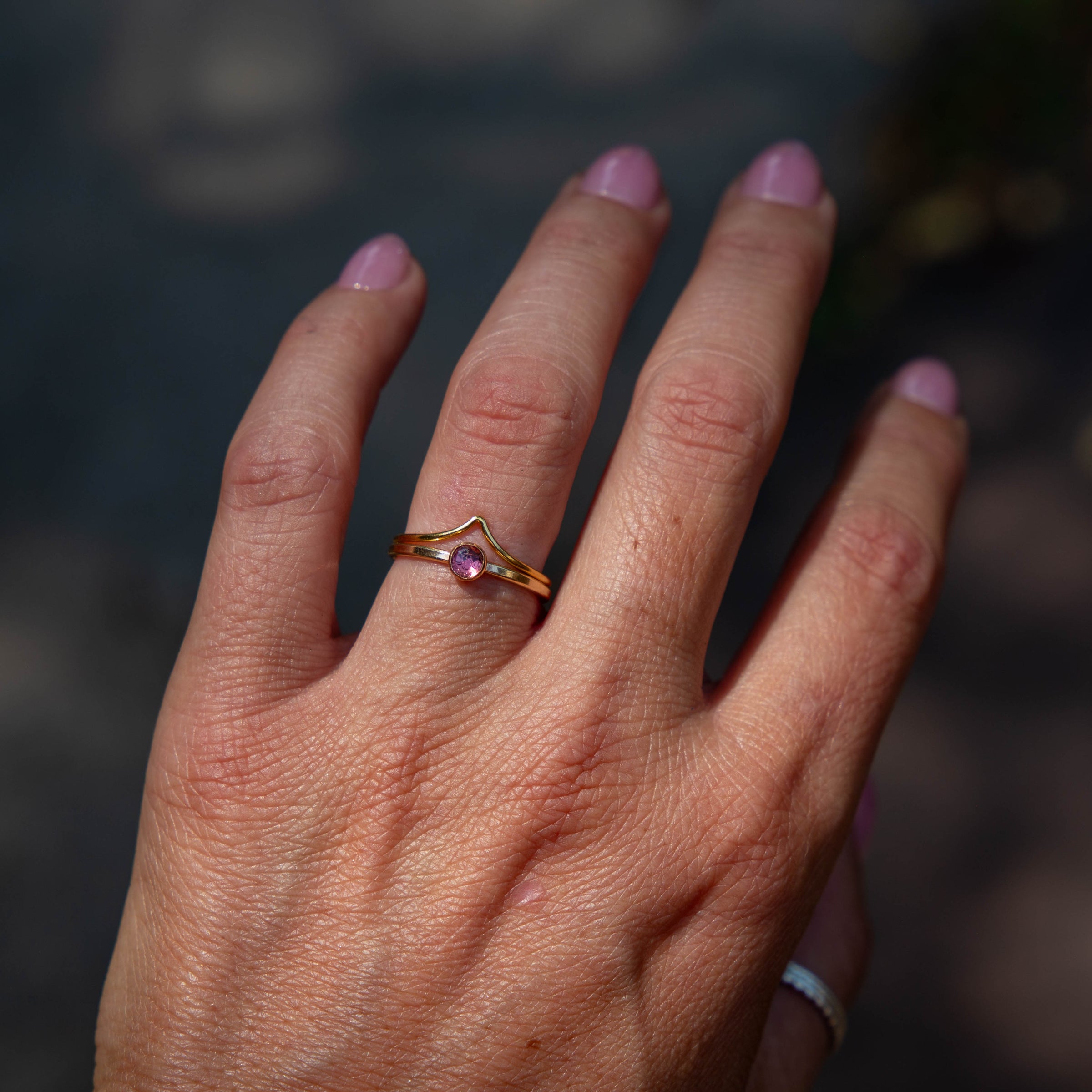 7 Pink Tourmaline 14k Gold-Filled Stacker Ring Set (Size 7)