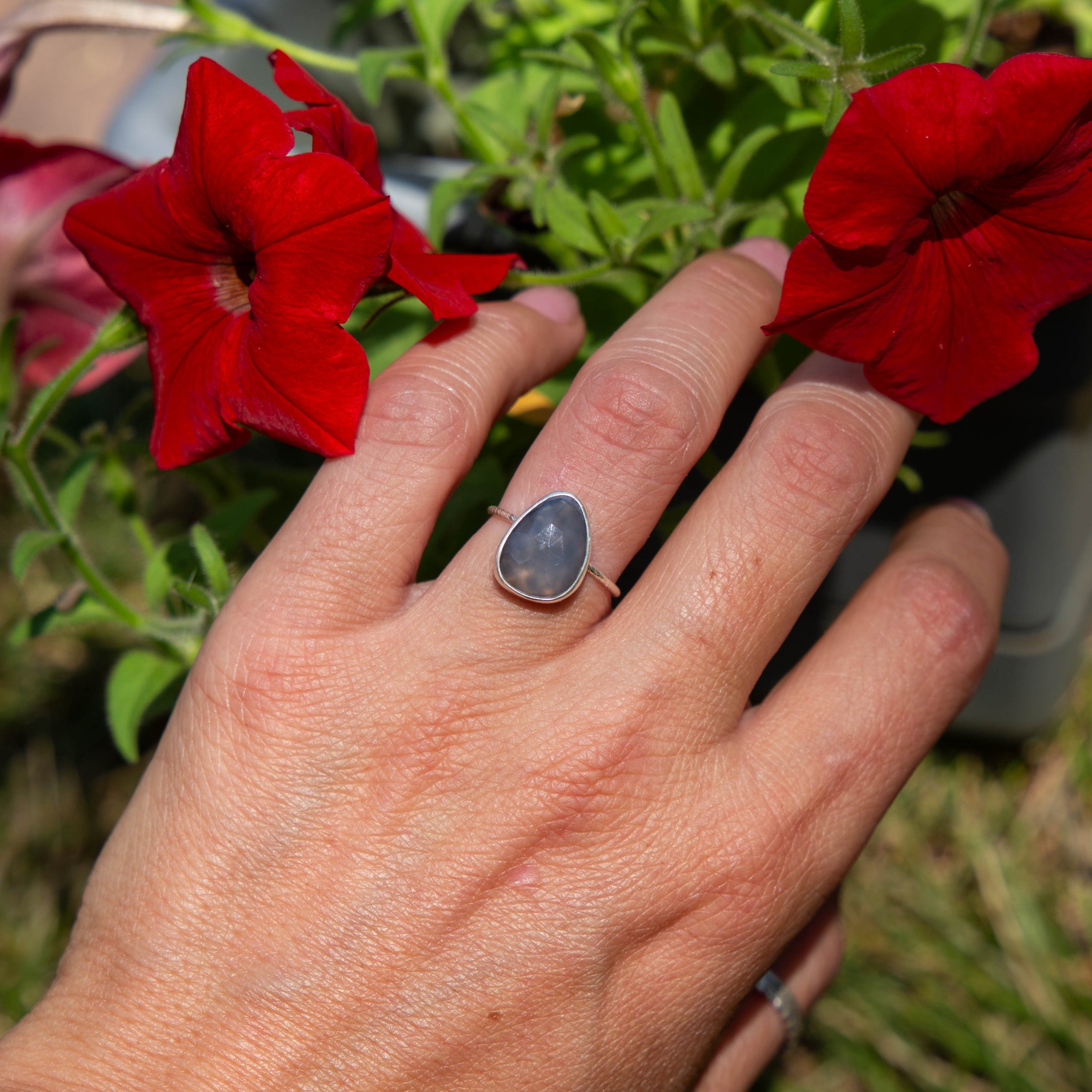 6 Chalcedony Sterling Silver Stacker Ring (Size 6)