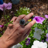 7.25 Midnight Quartz Sterling Silver Circle Ring (Size 7.25)