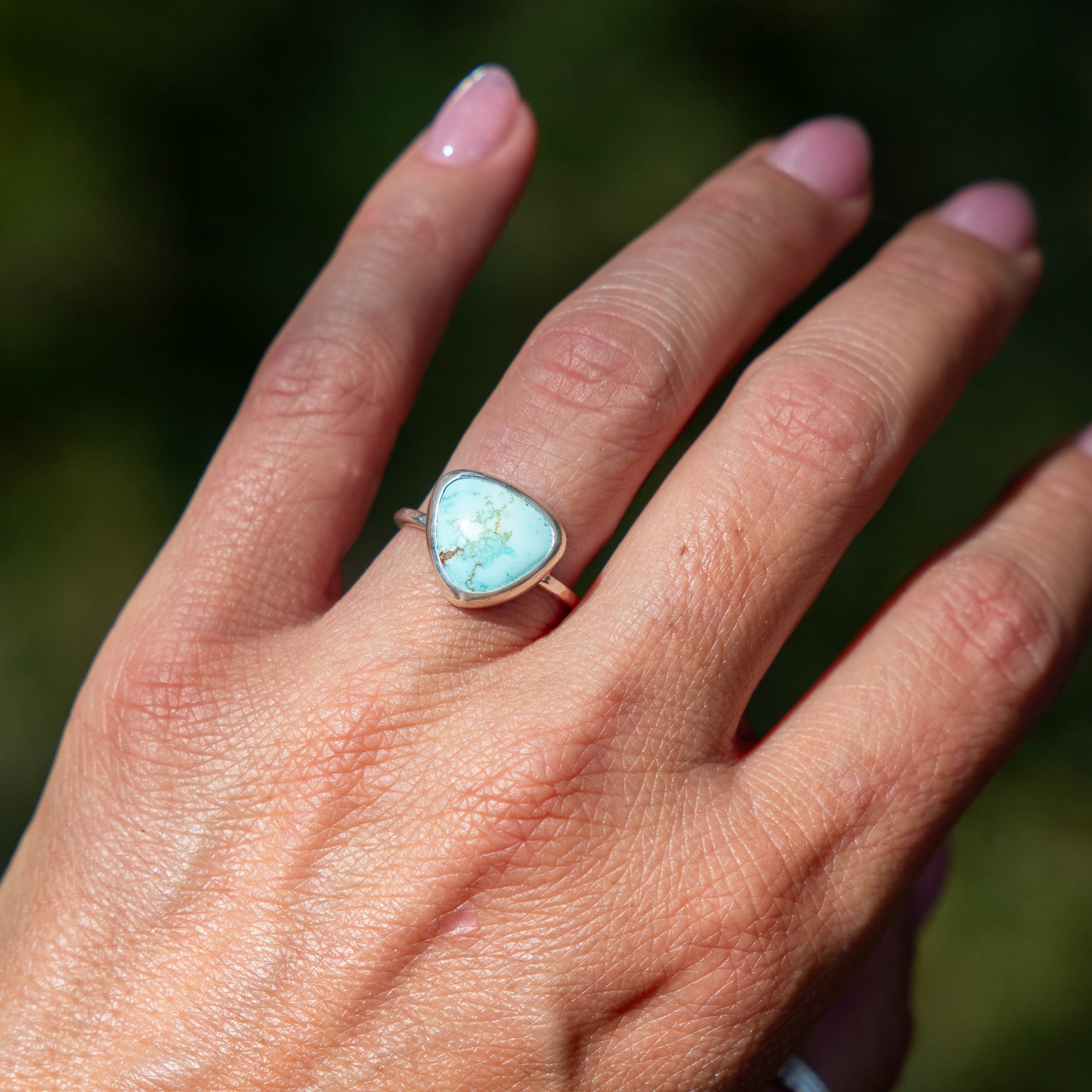 7.25 Golden Hills Turquoise Sterling Silver Stacker Ring (Size 7.25)