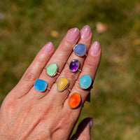 7 Yellow Opal Sterling Silver Stacker Ring (Size 7)