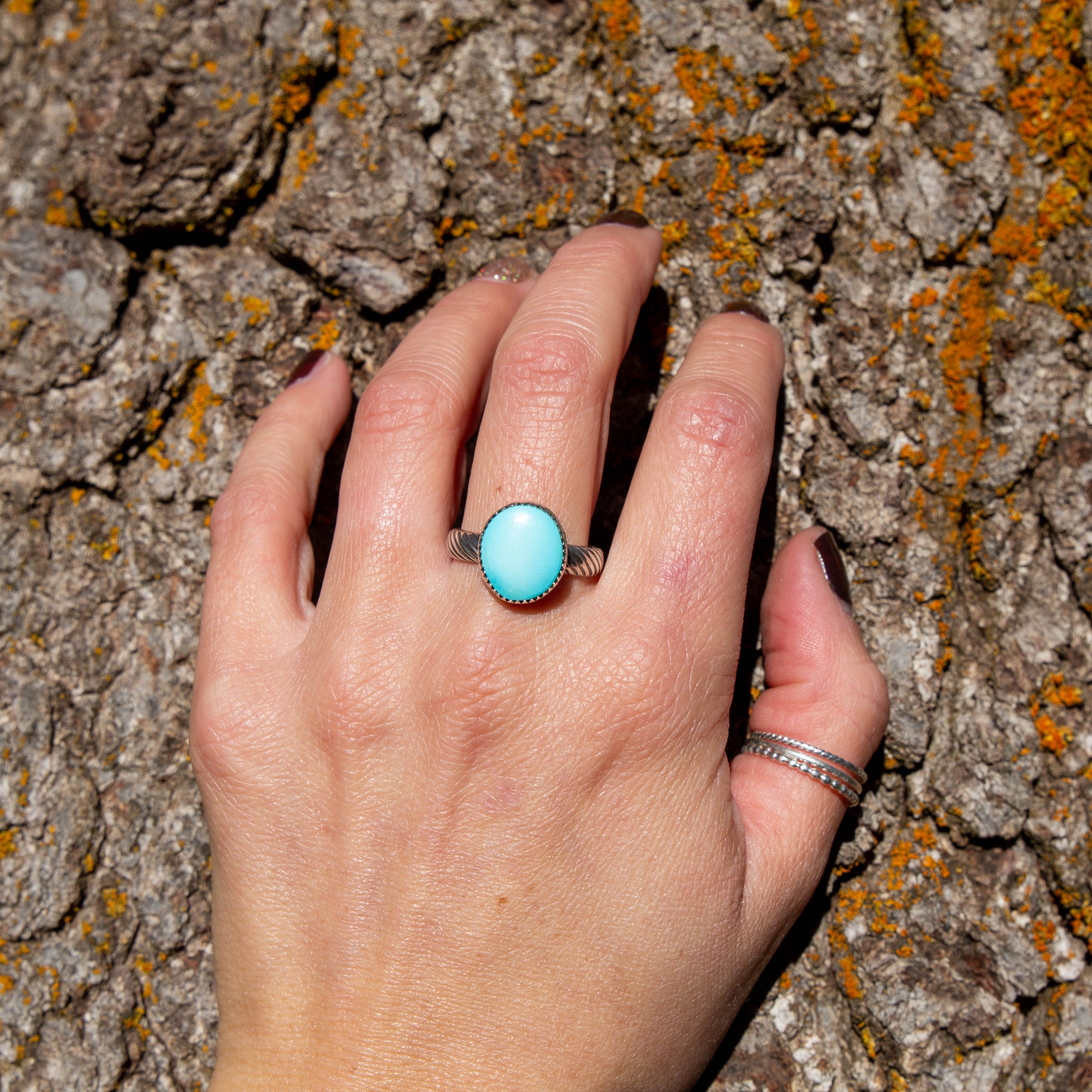 9.75 Sonoran Gold Turquoise Sterling Silver Stacker Ring (Size 9.75)