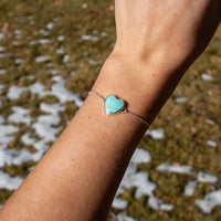 Chilean Turquoise Heart Sterling Silver Slider Bracelet -8.5"
