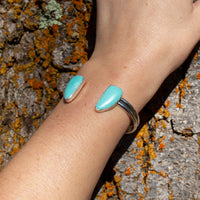 Campitos Turquoise Double Stone Sterling Silver Open Cuff