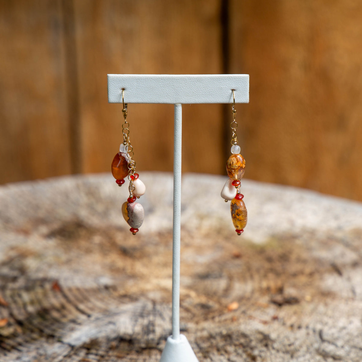 Mexican Fire Opal 14k Gold Filled Cluster Earrings