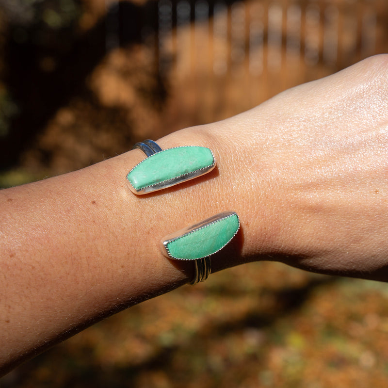 Variscite Double Stone Sterling Silver Open Cuff