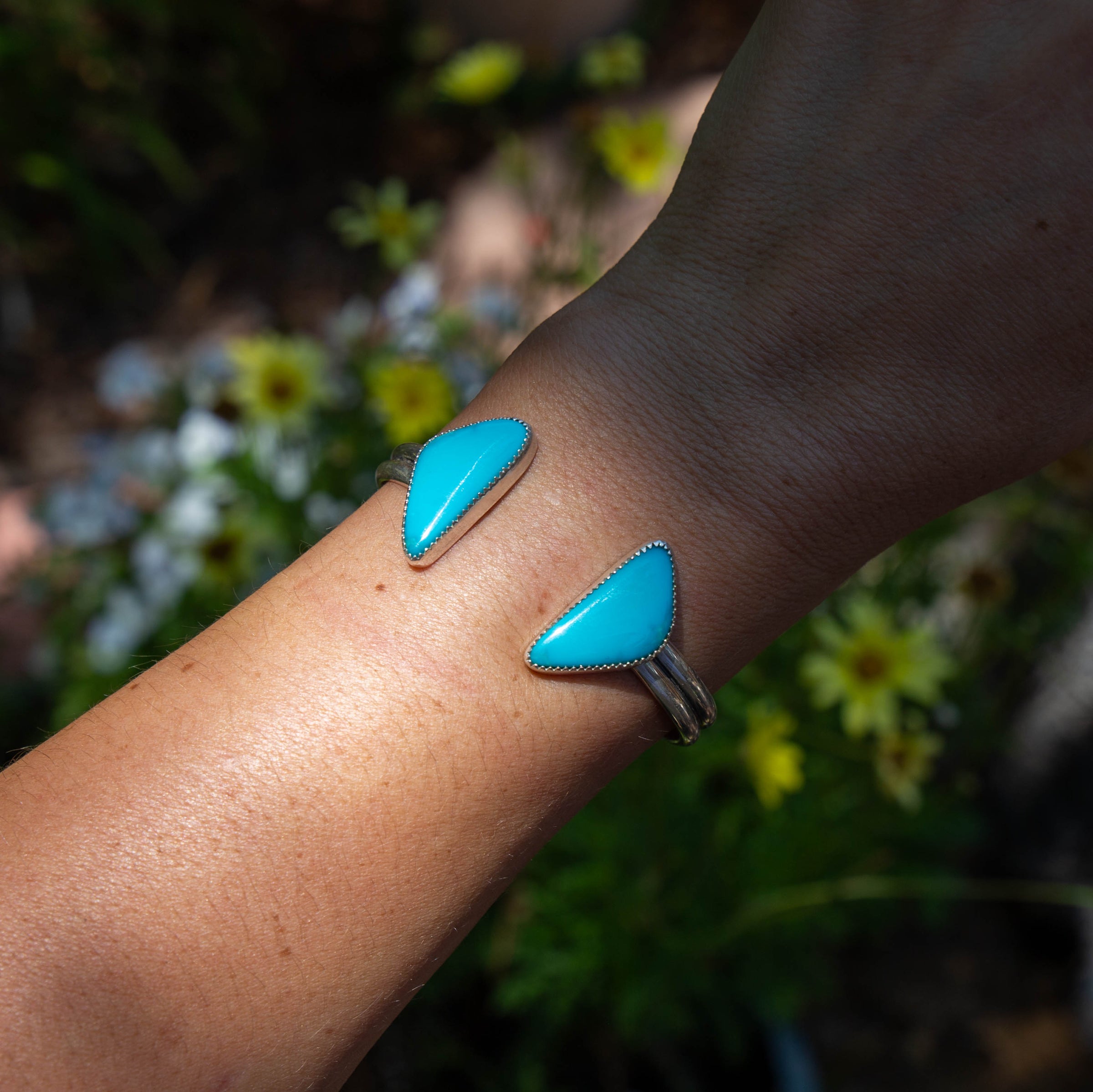 Royston Turquoise Double Stone Sterling Silver Open Cuff