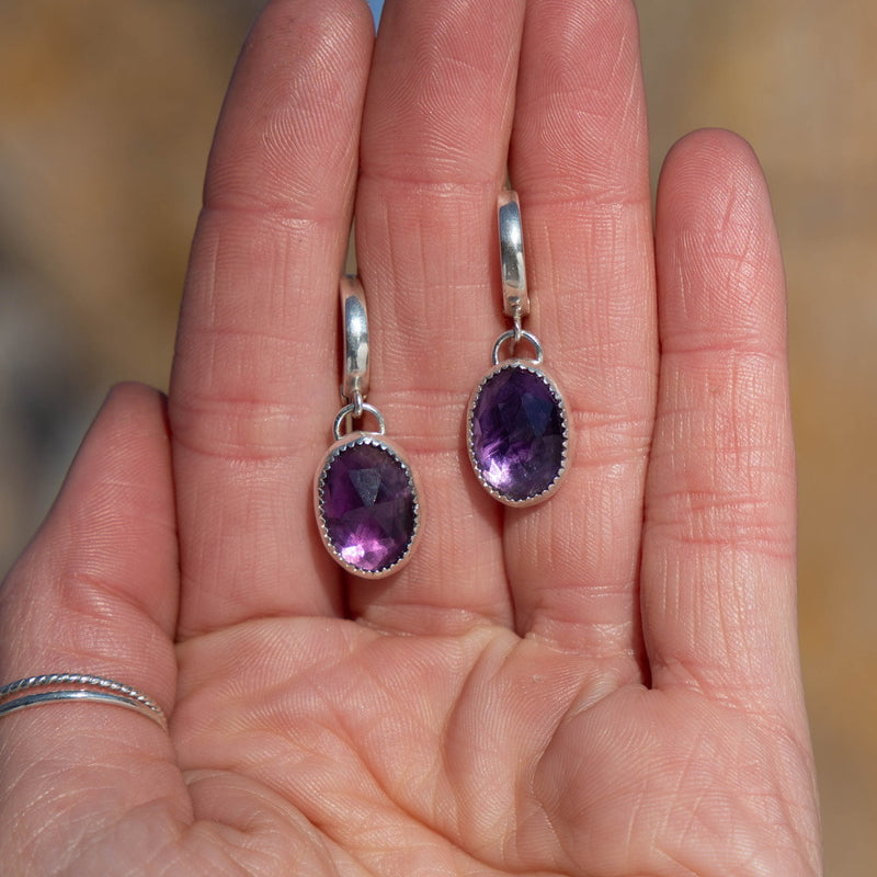 Purple Amethyst Sterling Silver Hoops