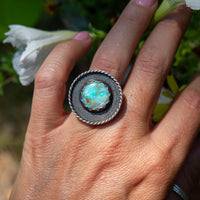 6.5 Sterling Opal Sterling Silver Circle Statement Ring (Size 6.5)