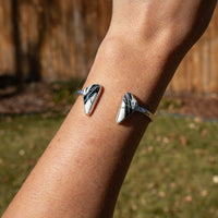 White Buffalo Triangle Double Stone Sterling Silver Open Cuff #7