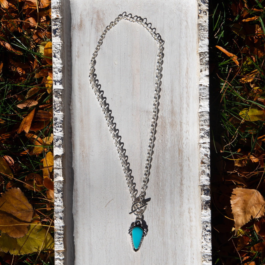 20" Royston Turquoise Sterling Silver Chunky Chain Front Toggle Necklace