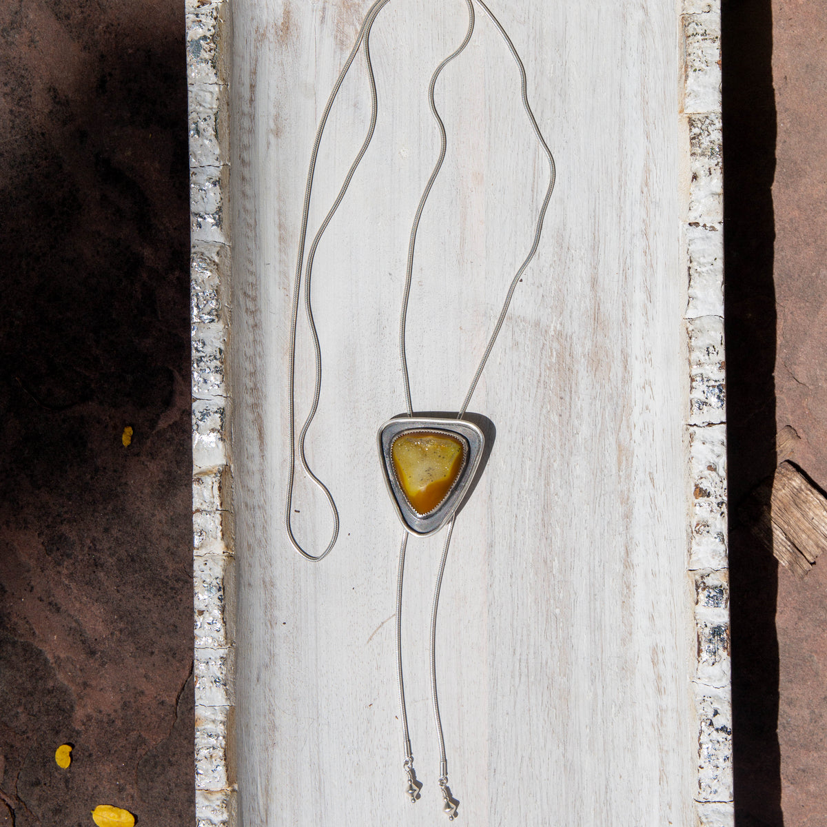 40" Yellow Druzy Agate Sterling Silver Chain Bolo La Femme