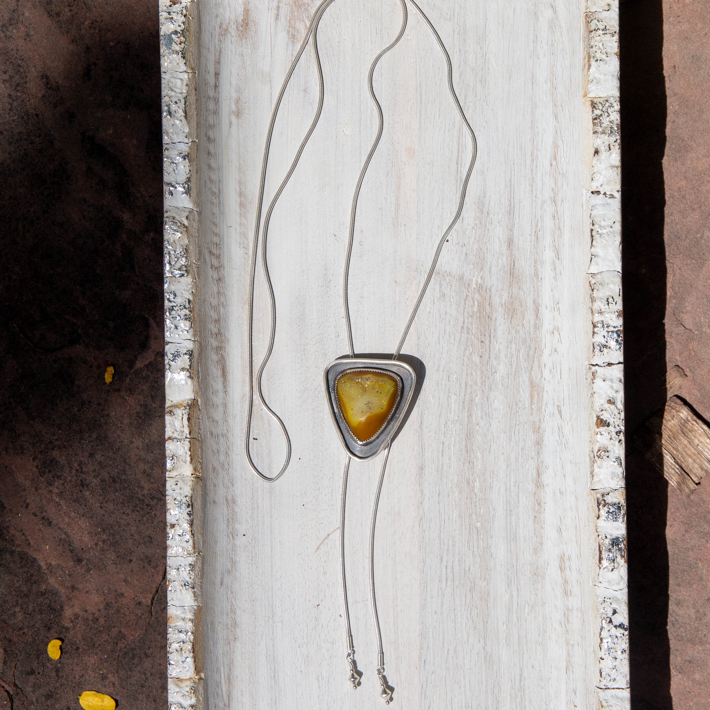 40" Yellow Druzy Agate Sterling Silver Chain Bolo La Femme