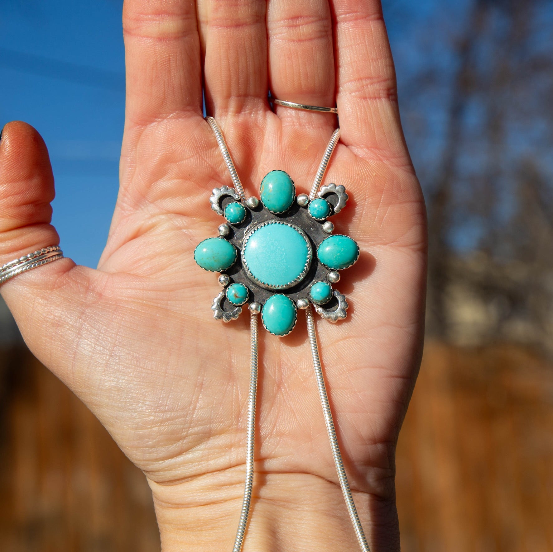 36" Campitos Turquoise Sterling Silver Chain Bolo La Femme | Southwestern Statement Jewelry