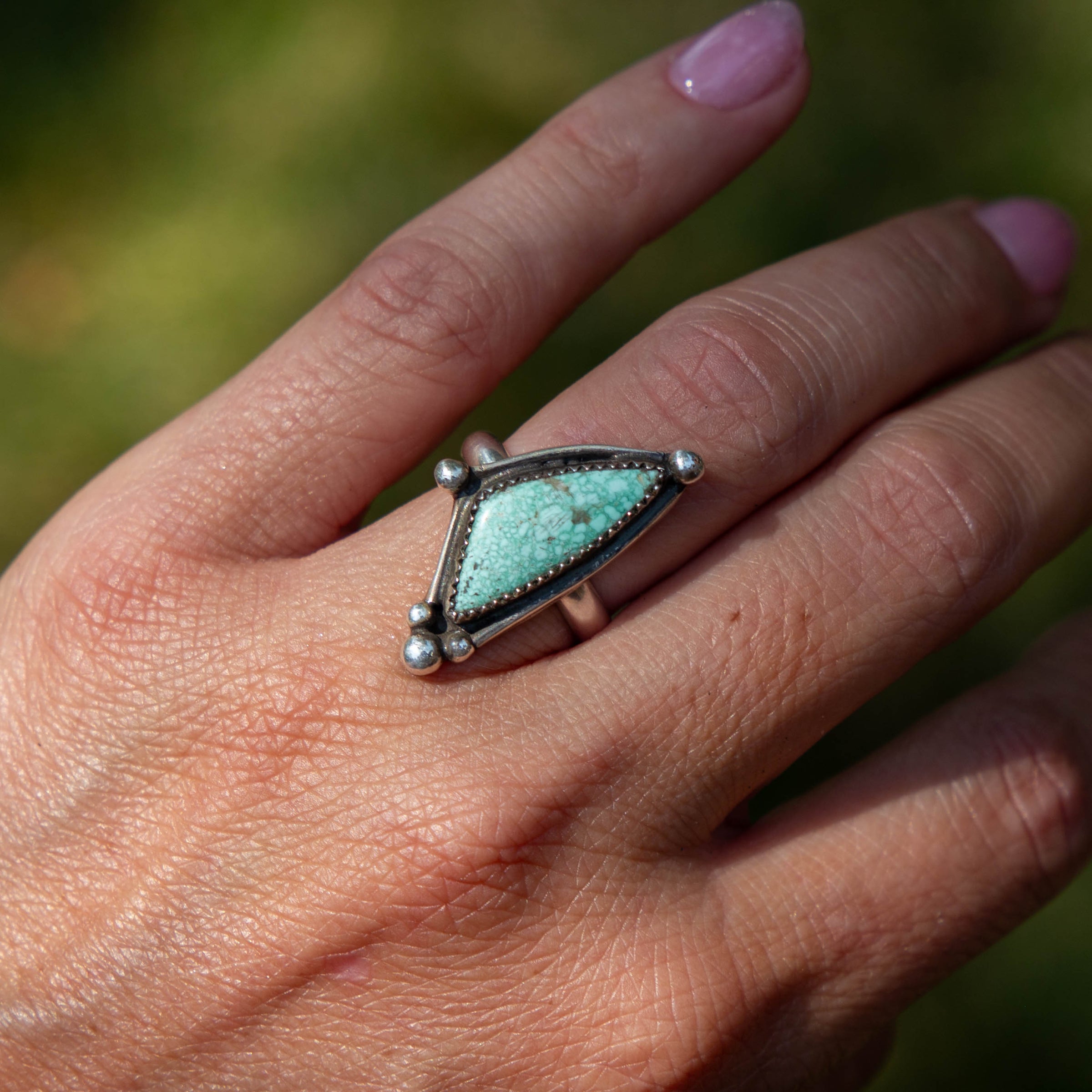 6.75 Triangular Turquoise Sterling Silver Statement Ring (Size 6.75)
