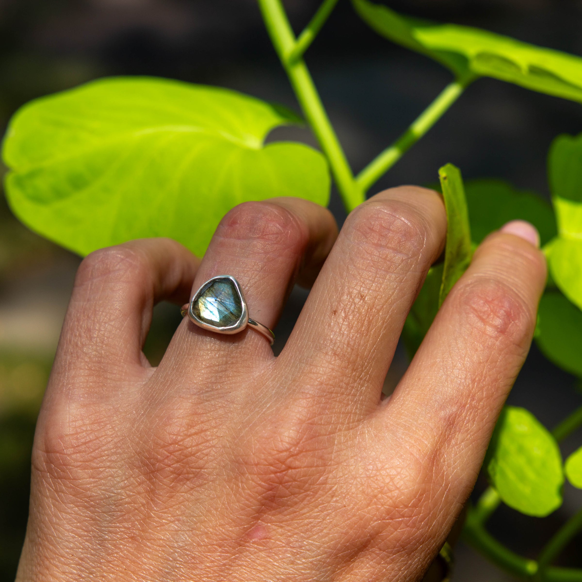 5 Labradorite Sterling Silver Stacker Ring (Size 5)