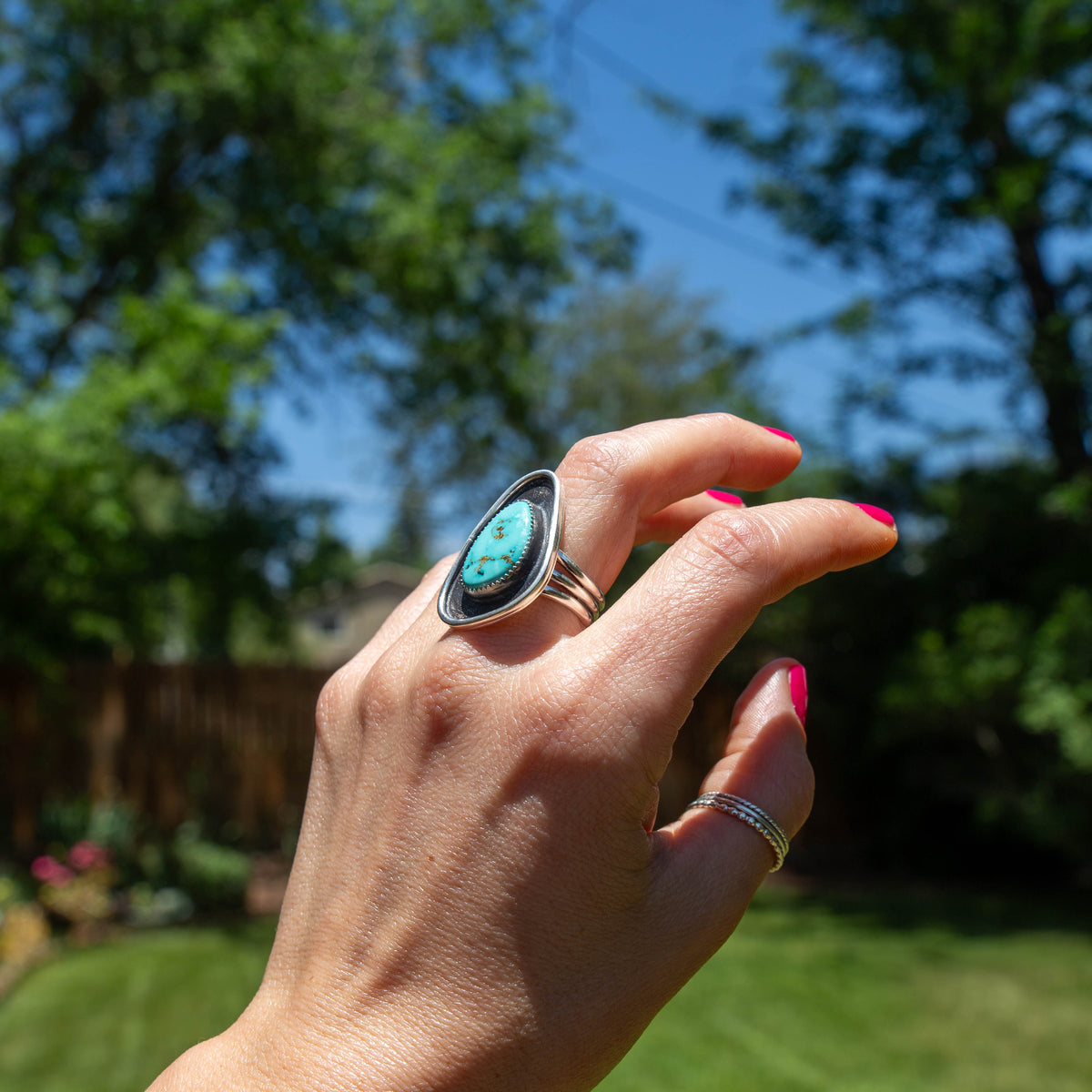 8.5 Turquoise Mountain Sterling Silver Statement Ring (Size 8.5)