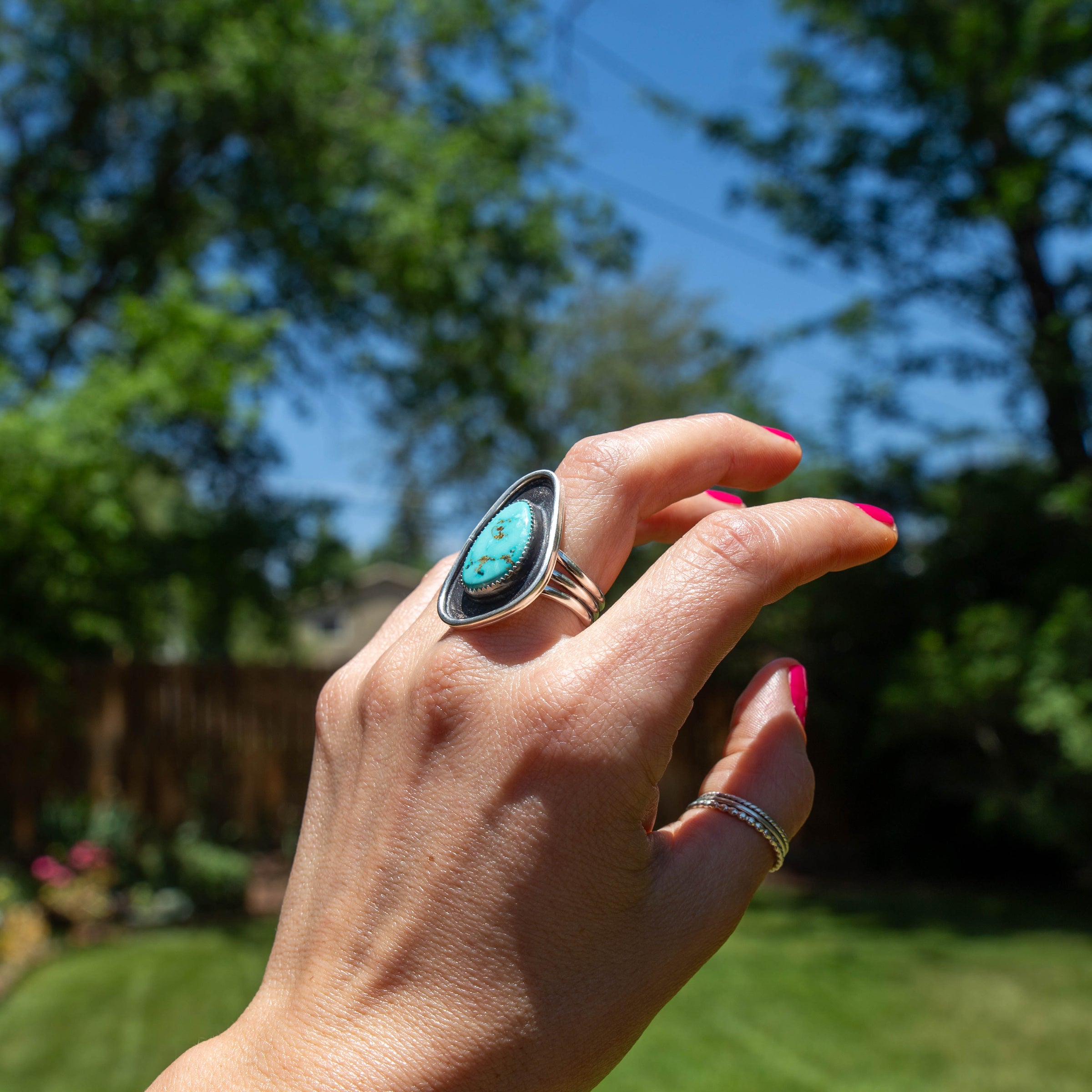 8.5 Turquoise Mountain Sterling Silver Statement Ring (Size 8.5)