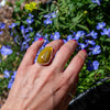 6 Druzy Yellow Agate Sterling Silver Statement Ring (Size 6)