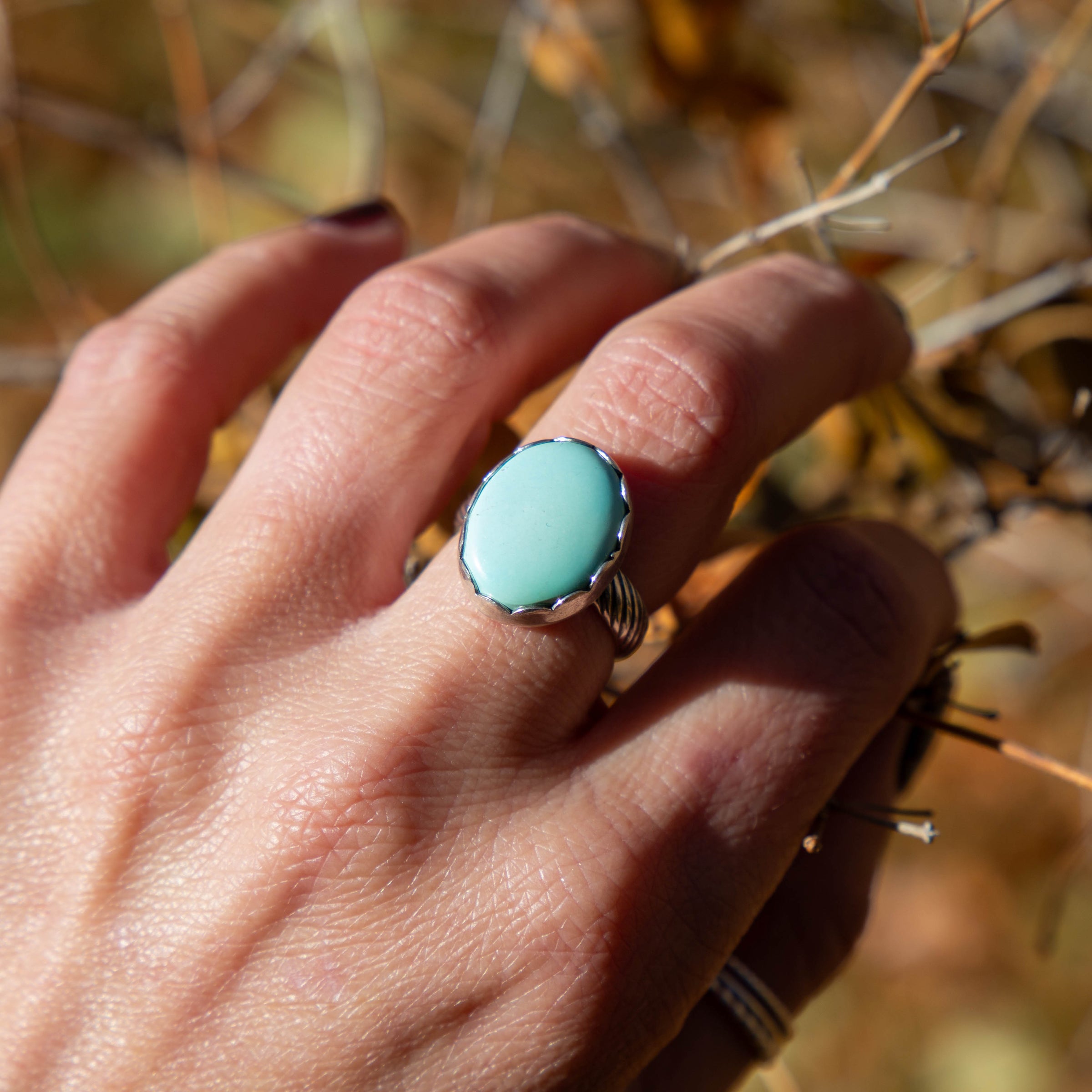 6.75 Carico Lake Turquoise Sterling Silver Stacker Ring (Size 6.75)