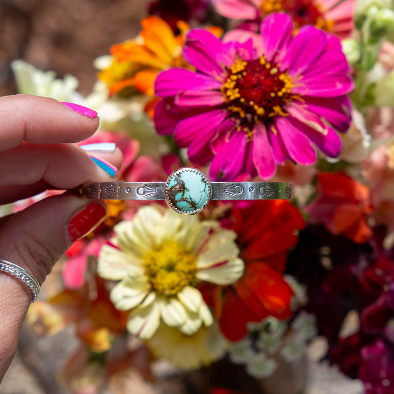 Carico Lake Turquoise Stamped Sterling Silver Cuff